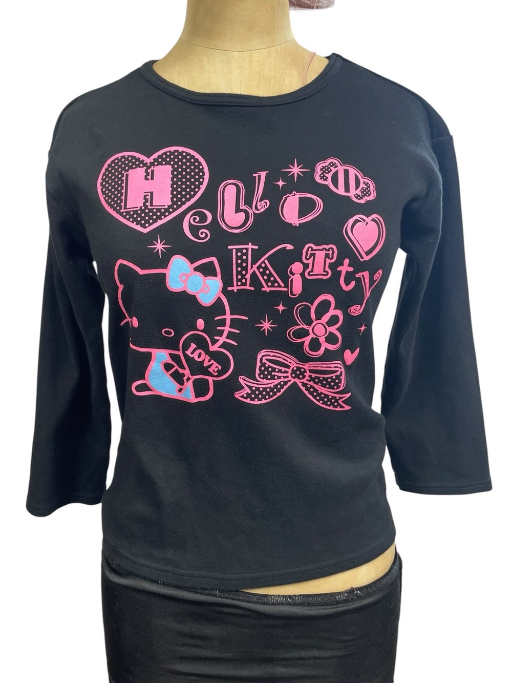 Sanrio Smiles Hello Kitty Black Y2K Graphic Long Sleeve Top Girls XXL 13-14